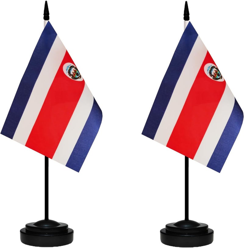 tibijoy Costa Rica Flags Costa Rican Small Mini Desk Flags Set Small Mini Costa Rica Flags Table Flag with 13" Black Pole, Black Base and Spear Top, Miniature Costa Rican Deluxe Desktop Flag, Home Decoration, - Image 2